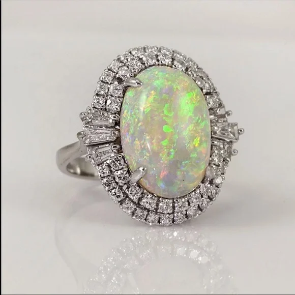 New Women’s 925 Silver Fire Opal Anniversary Ring - Picture 2 of 3